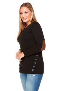 AMIEE Long Sleeve Elbow Patches Tee