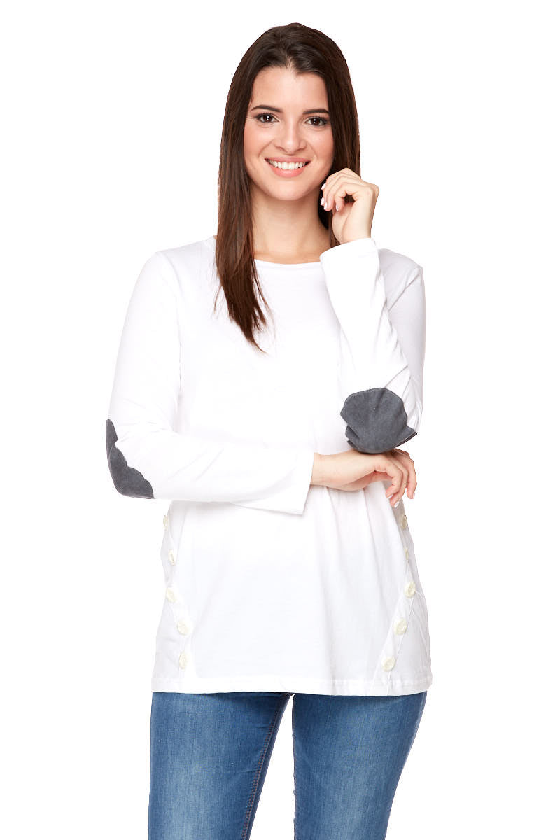 AMIEE Long Sleeve Elbow Patches Tee