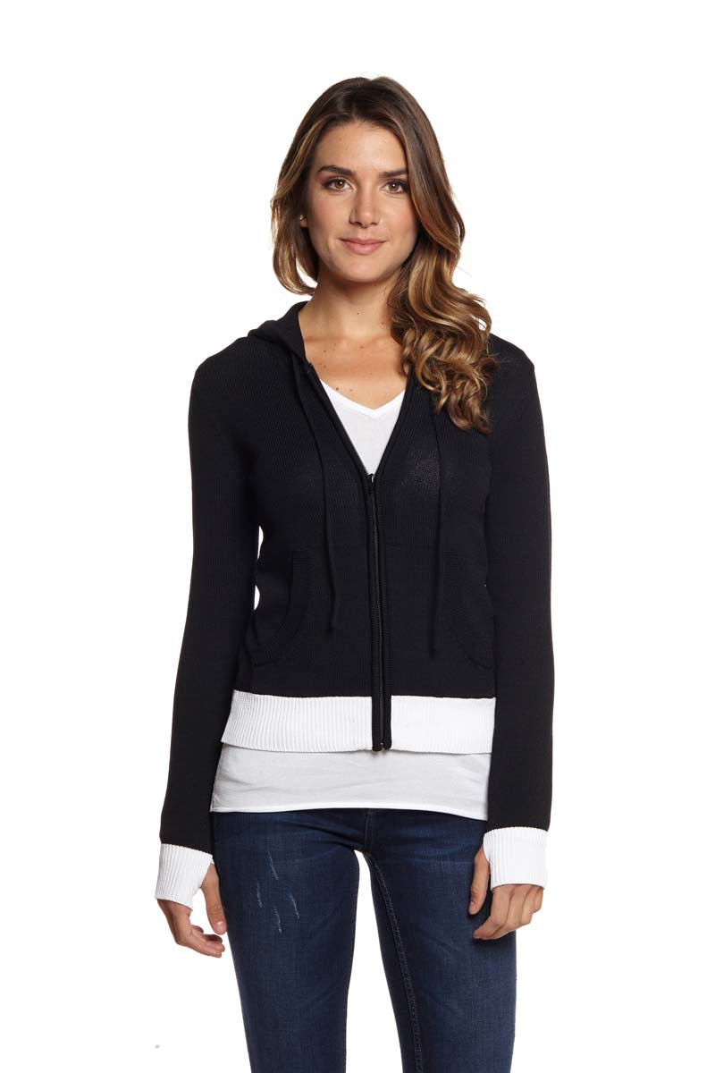 BRIANNA Zip Front Hoodie Contrast Trim