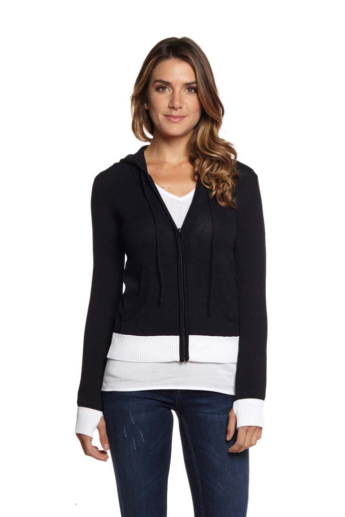 BRIANNA Zip Front Hoodie Contrast Trim