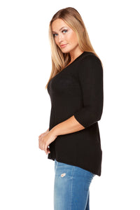 HELENA  V- Neck High Low Sweater Elbow Sleeves