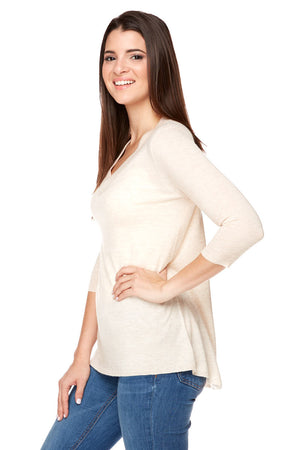 HELENA  V- Neck High Low Sweater Elbow Sleeves