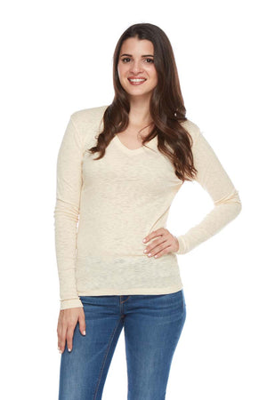 IVY Ribbed Long Sleeve V Neck Tee