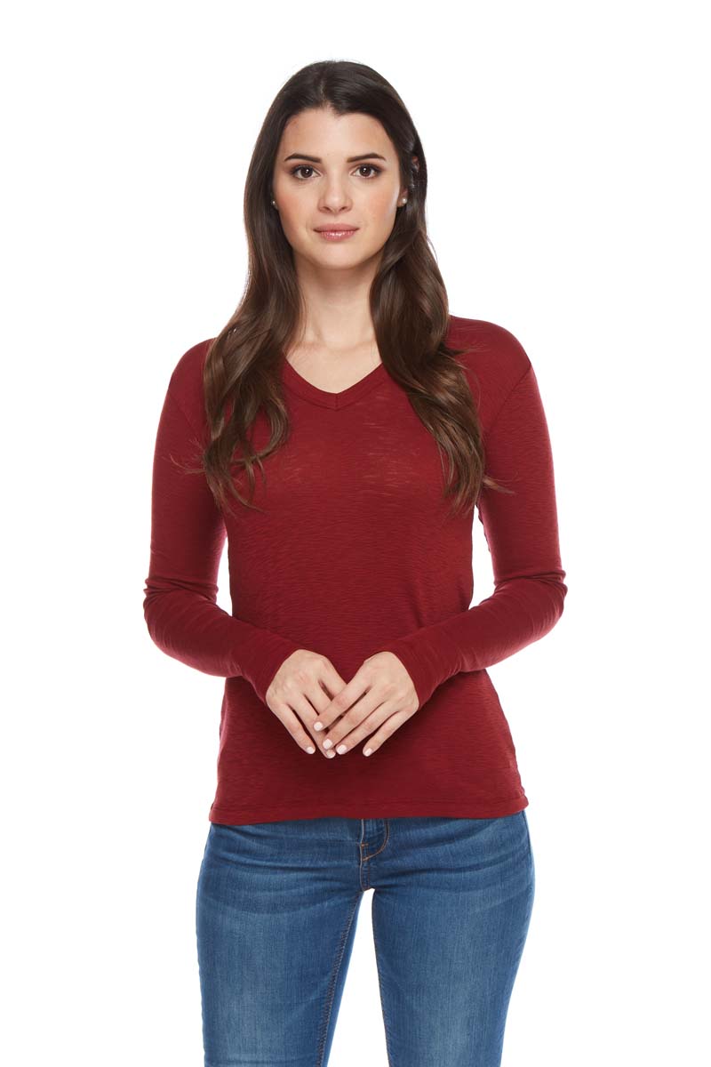IVY Ribbed Long Sleeve V Neck Tee