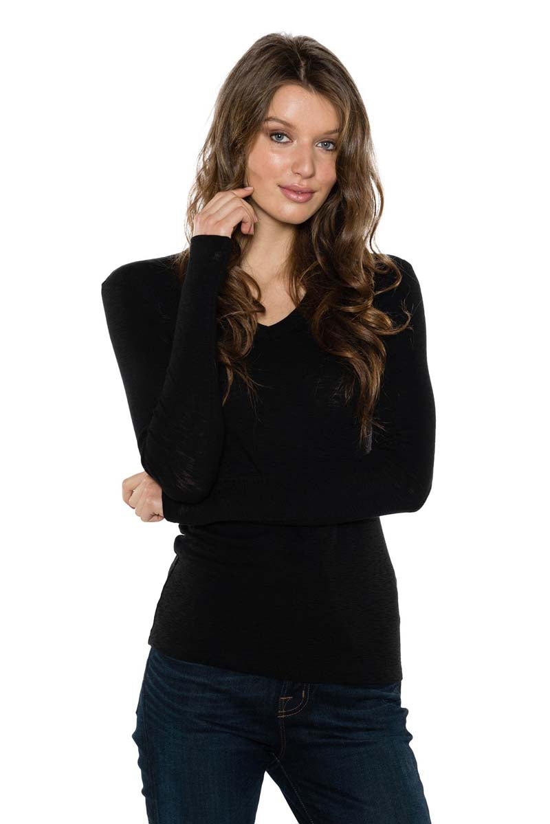 IVY Ribbed Long Sleeve V Neck Tee