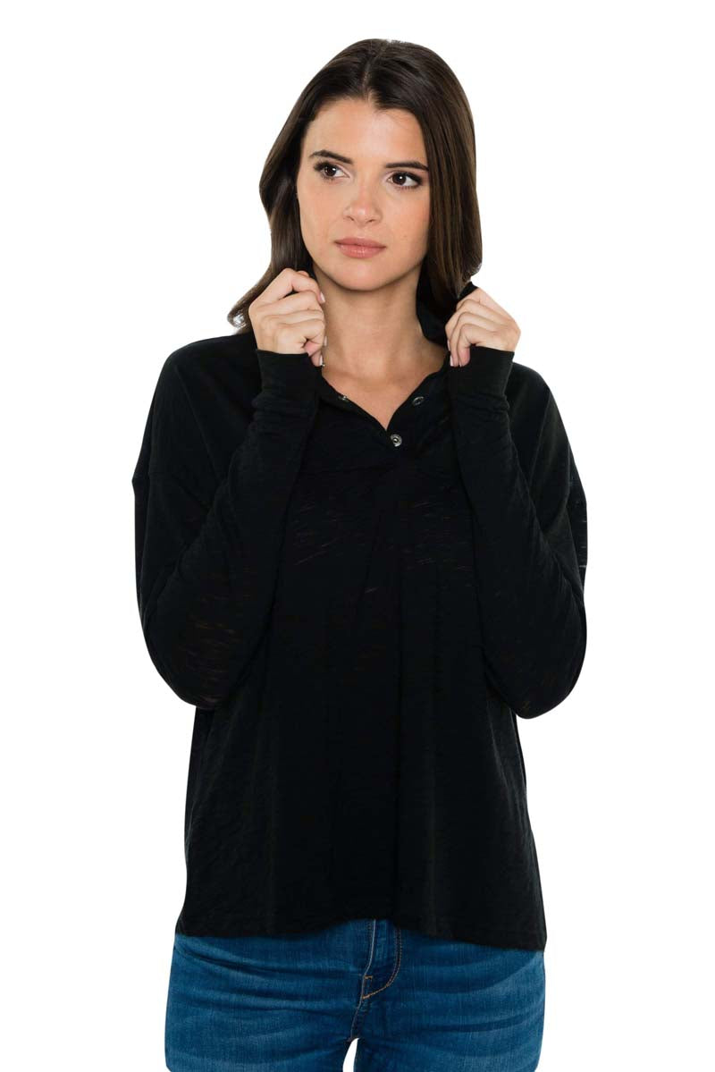 KAIA Snap Collar Longsleeve Tee