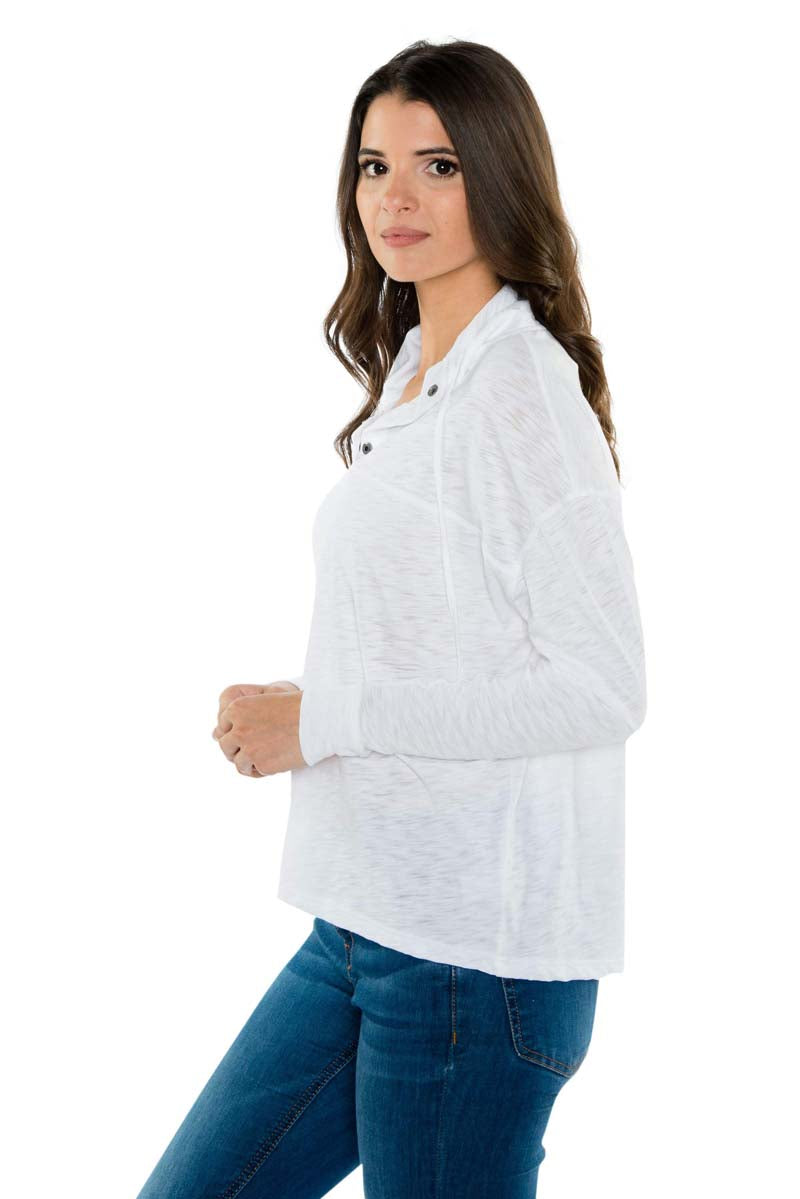 KAIA Snap Collar Longsleeve Tee