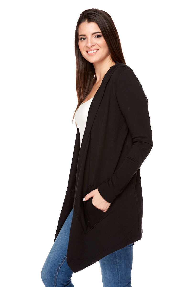 LESLIE Long Sleeve Two Pocket Hooded Cardigan