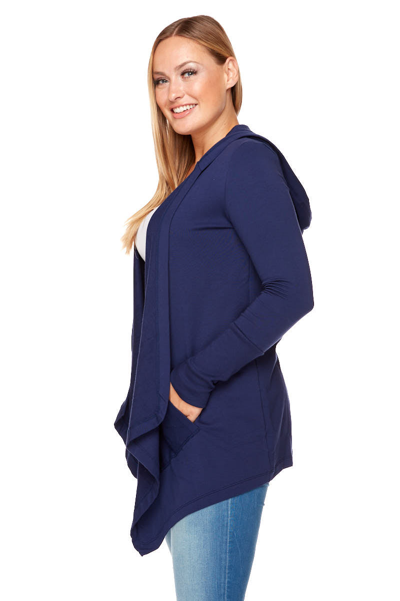 LESLIE Long Sleeve Two Pocket Hooded Cardigan